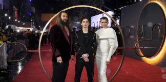 Zendaya, Jason Momoa, and Timothee Chalamet at the London premier of "Dune".