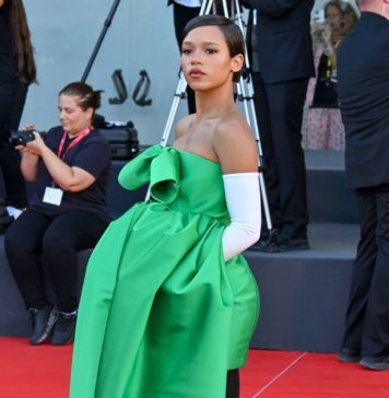 Taylor Russell at the "Bones & All' premiere at the 79th Venice International Film Festival in September 2022