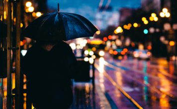 Person walking in the rain