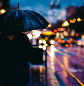 Person walking in the rain